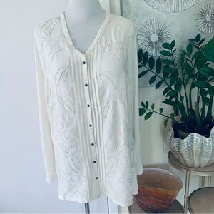 NWT Calypso ivory rayon embroidered boho tunic blouse top size XL